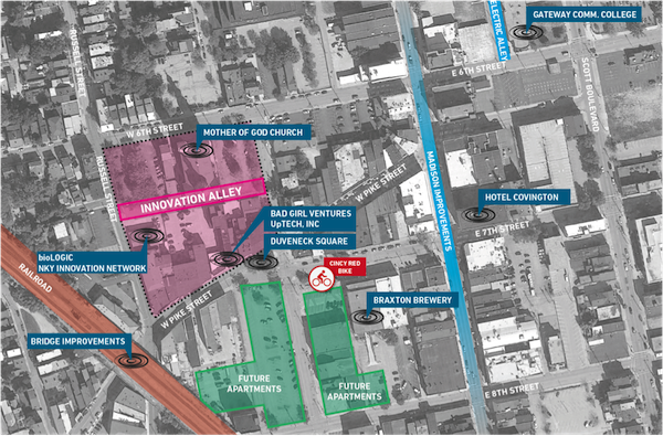 Concept sketch of Innovation Alley in relation to Covington's other startup organizations