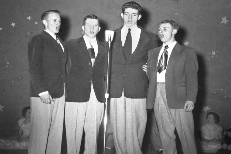 From a 1950 variety show at Dixie Heights High School.  Ross Smith, unidentified, Tom McHenry, Bill Ries.