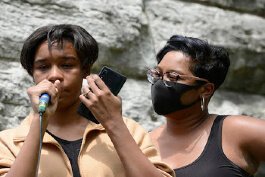 Kameryn James and Jamie Dinwiddie at the Fort Thomas protest and march.