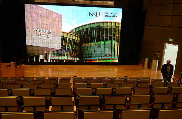 Chris Strobel in NKU's Griffin Hall Digitorium