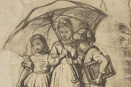 Henry Mosler (American, 1841–1920), Study for “Children Under a Red Umbrella,” 1863–65, black chalk and pencil, Gift of Henry M. Marx in memory of Agnes Mosler Marx, 1976.533