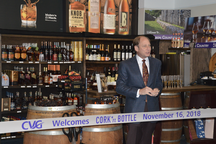 Cork 'N Bottle's Tom Neyer at the ribbon-cutting for the store's CVG location
