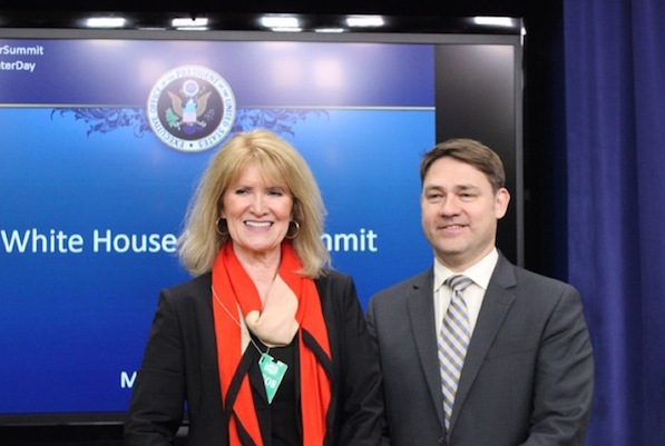 Confluence director Melinda Kruyer poses with New England Water Innovation's Michael Murphy after White House summit