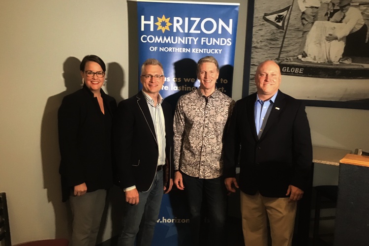 From left, Nancy Grayson of Horizon Community Funds, Kentucky's Edge festival co-founders Bill Donabedian and Kevin Canafax, and NKY Chamber President and CEO Brent Cooper