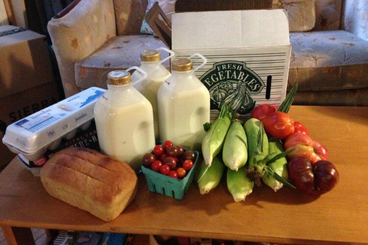 The author's weekly farm delivery box